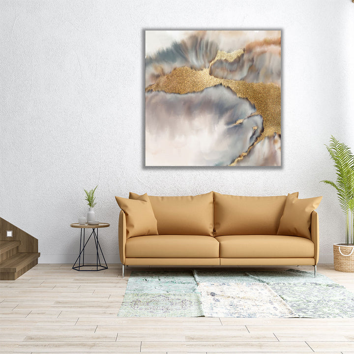 Square grey and gold abstract canvas print