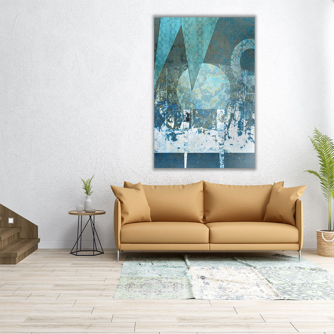 Vertical canvas with blue geometric design
