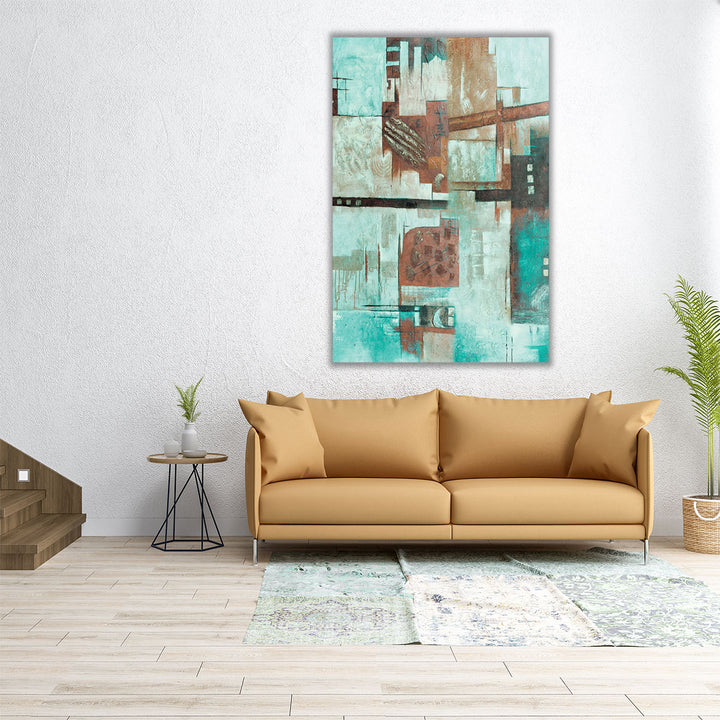 Wrapped canvas blue brown textured design