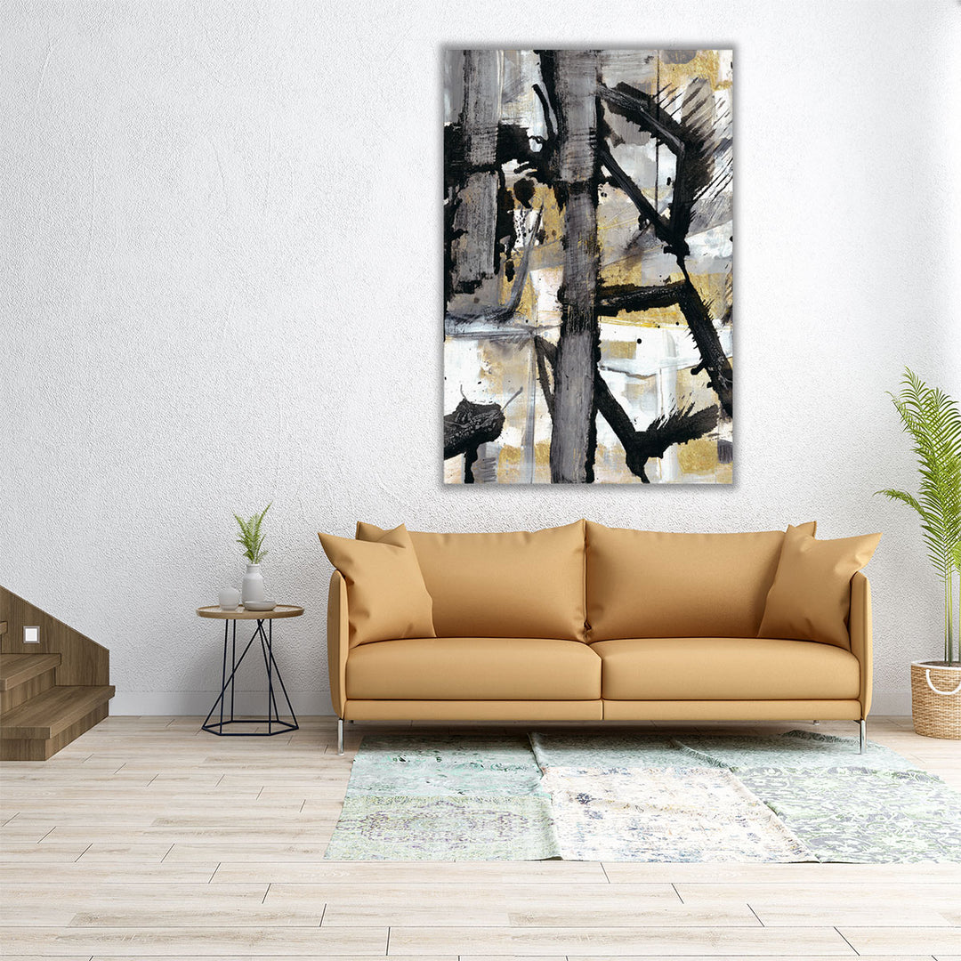 40x60 Wall Art – large gold and black action painting