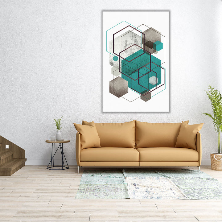 Beige Mint Geometric 2 - Canvas Print Wall Art