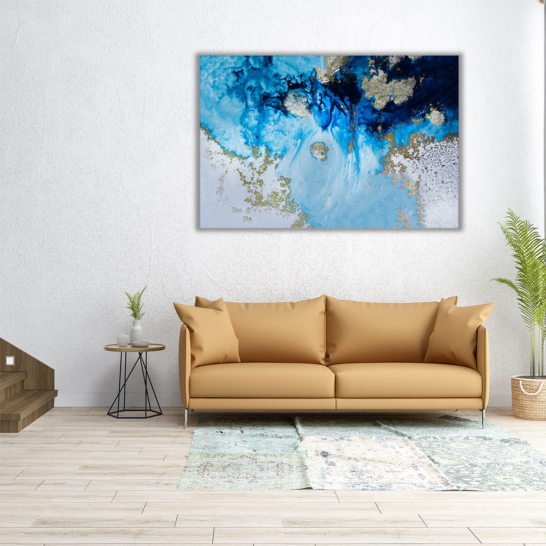 Large wall art with flowing blue pattern