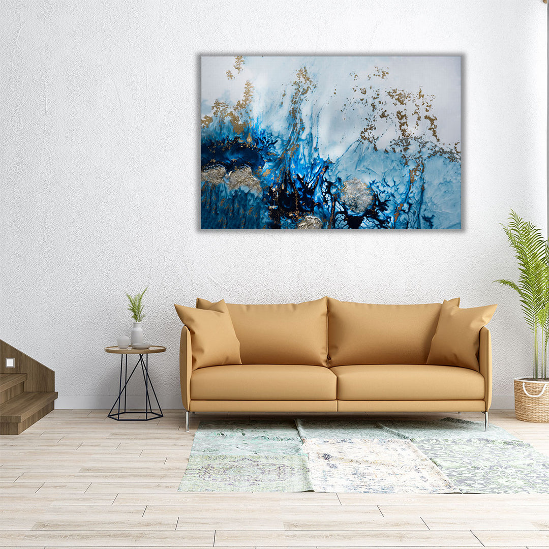 Large blue abstract painting for walls