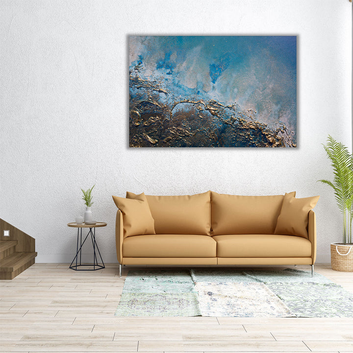 Large abstract wall art with gold accents