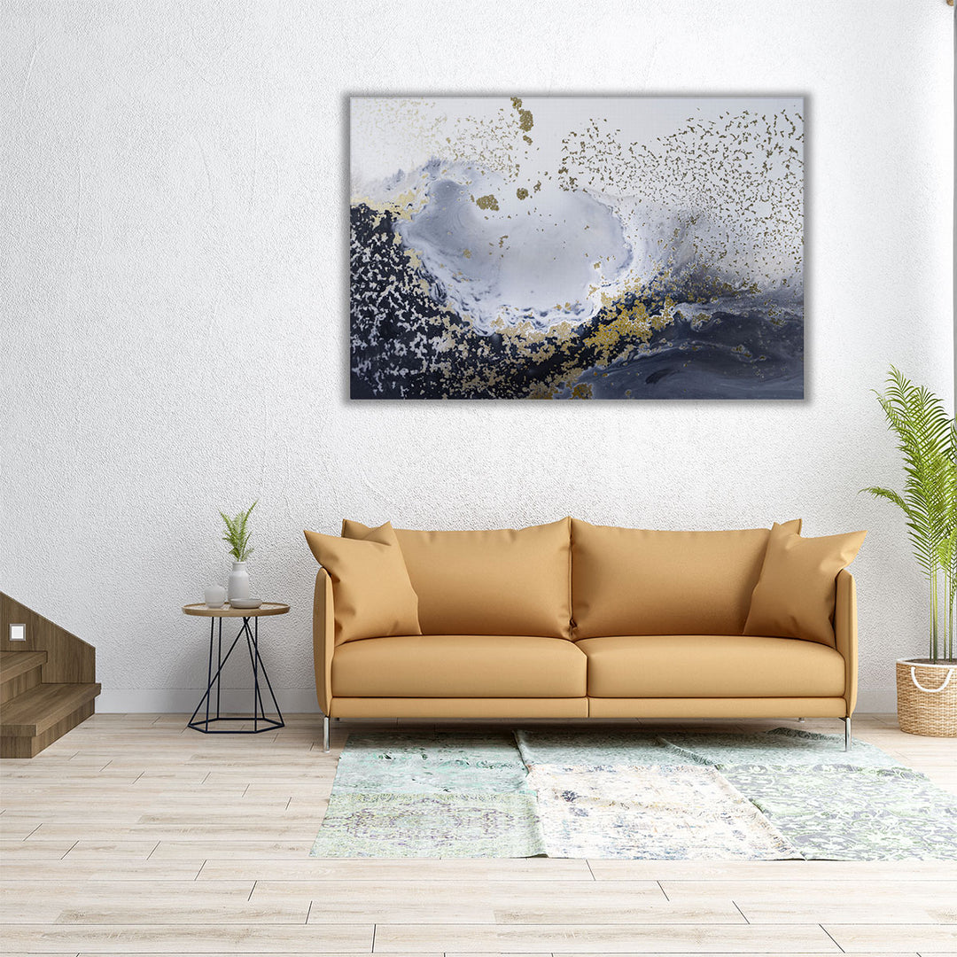 Horizontal abstract canvas in gray tones