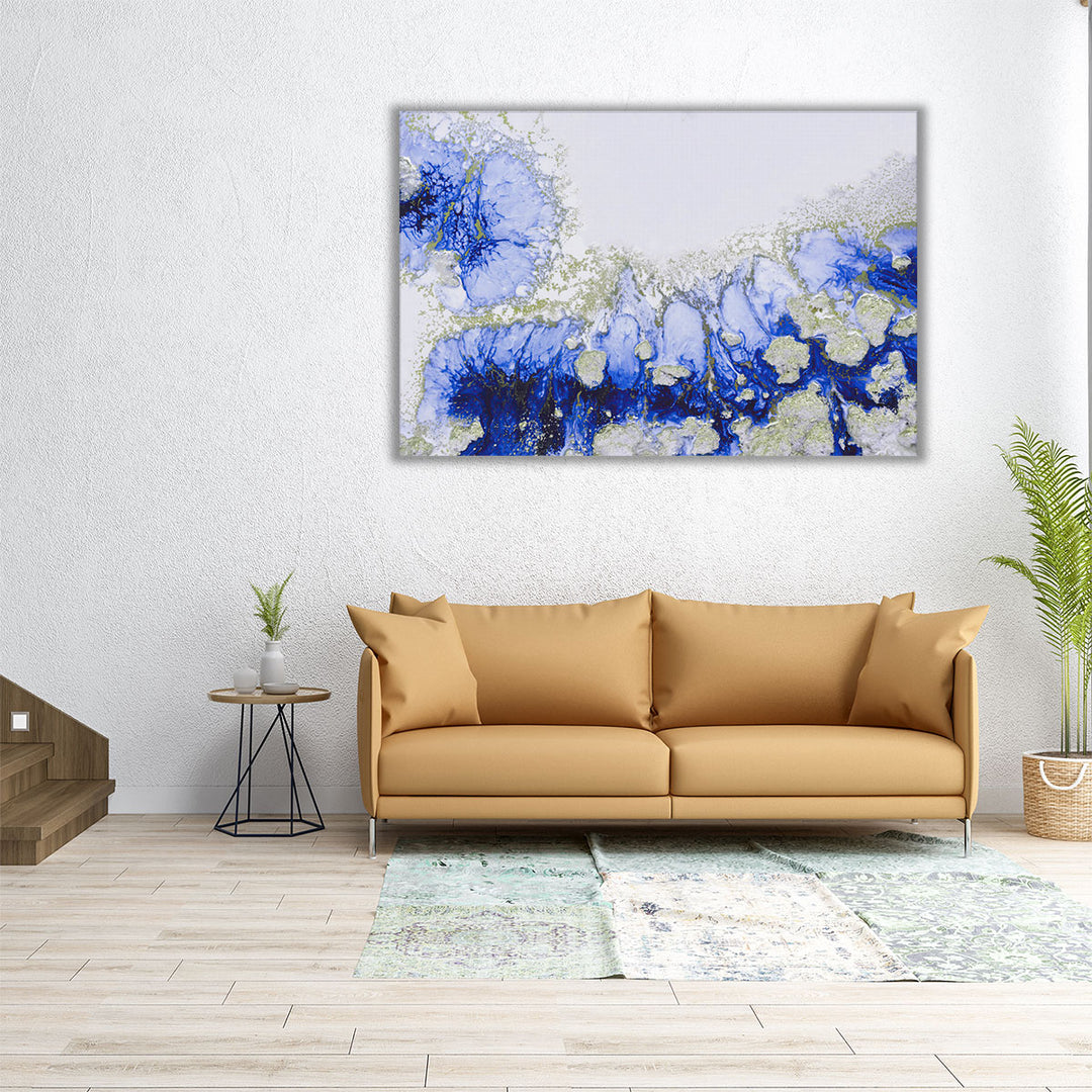Living room wall decor in blue white
