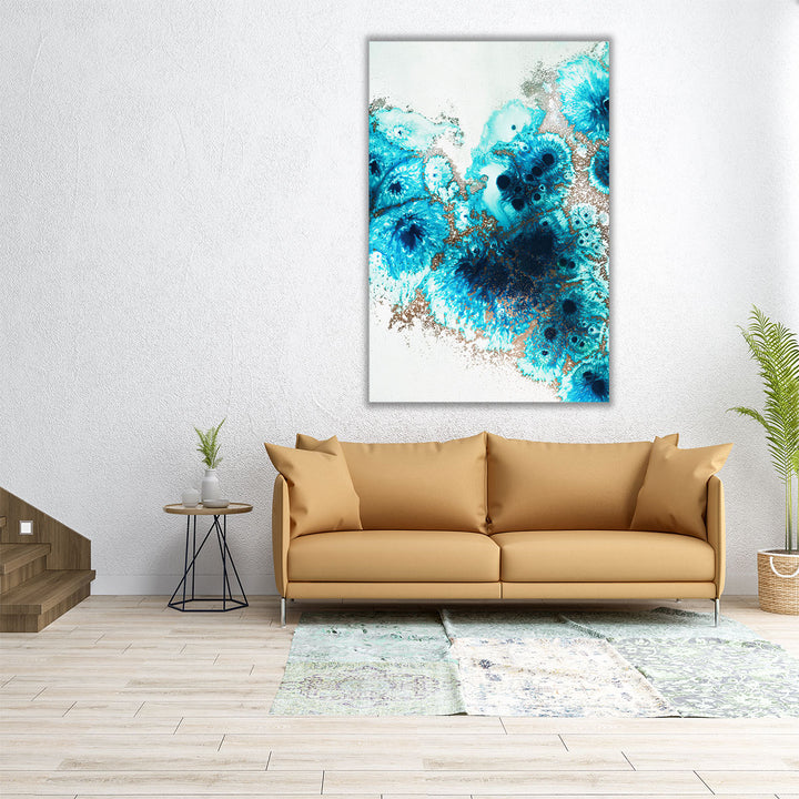 Large abstract canvas with bold blue tones