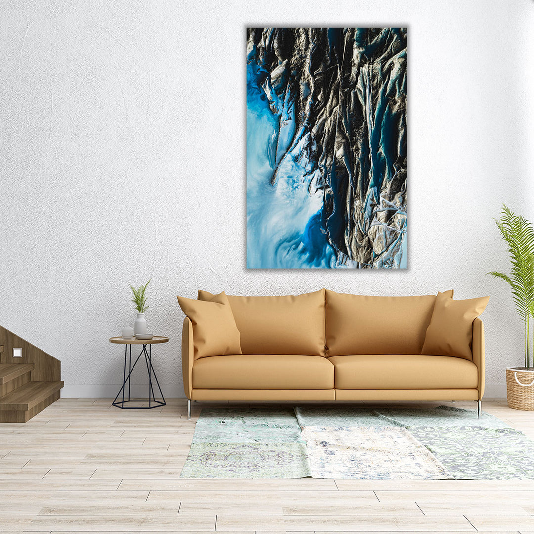 Large blue and grey abstract canvas