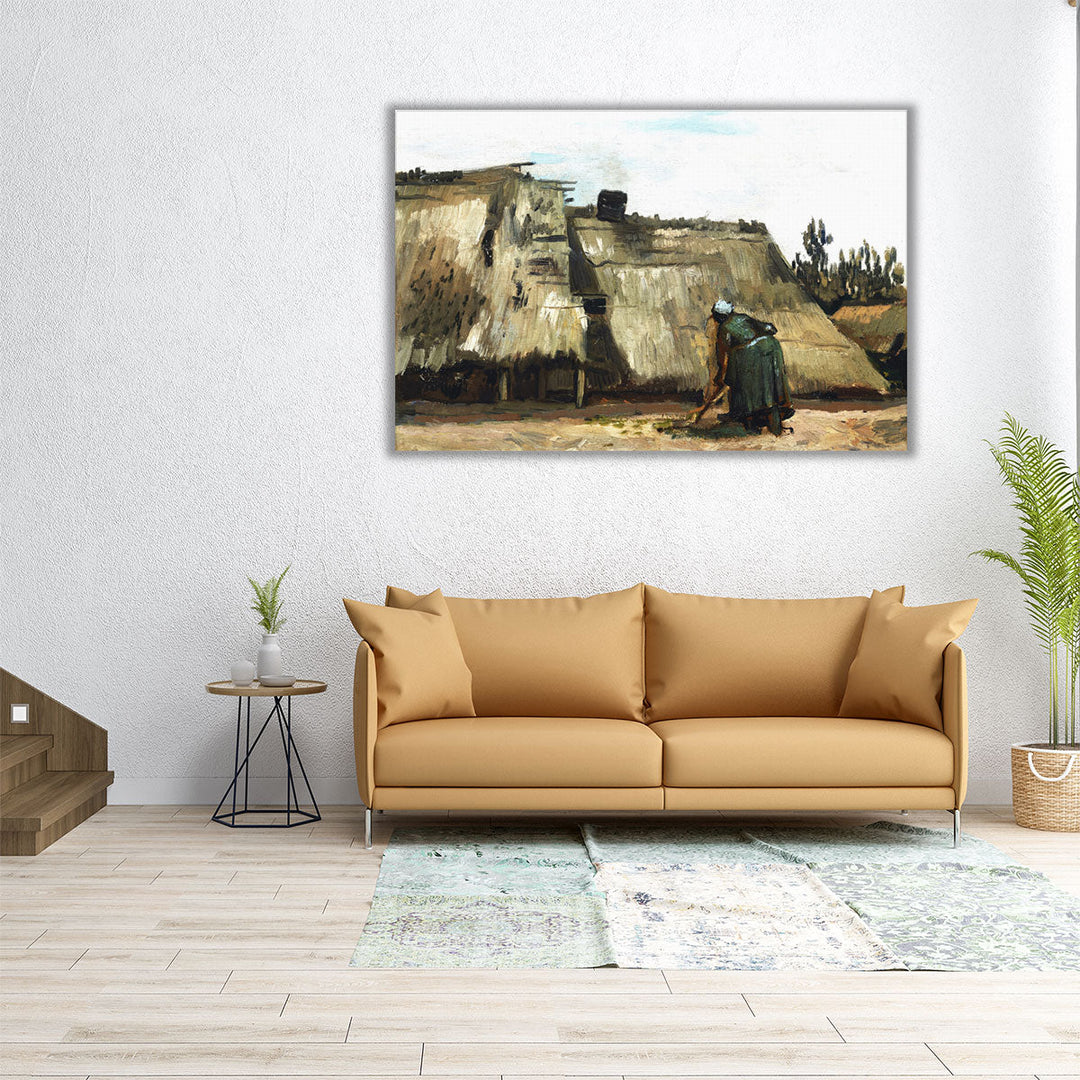 A Peasant Woman Digging in Front of Her Cottage, 1885 - Canvas Print Wall Art