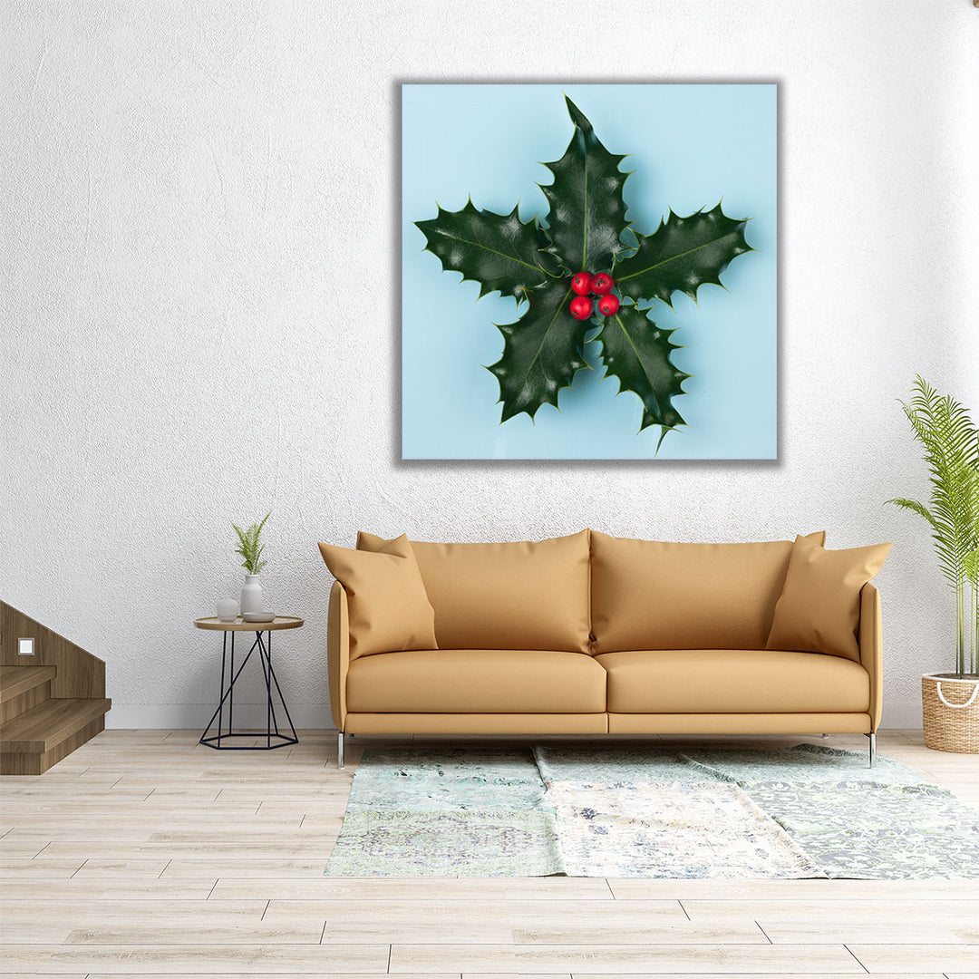 Star Shape Holly with Berries - Canvas Print Wall Art