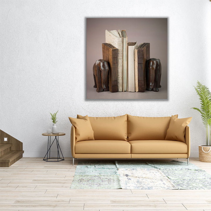 Wooden Elephant Book Shelf - Canvas Print Wall Art
