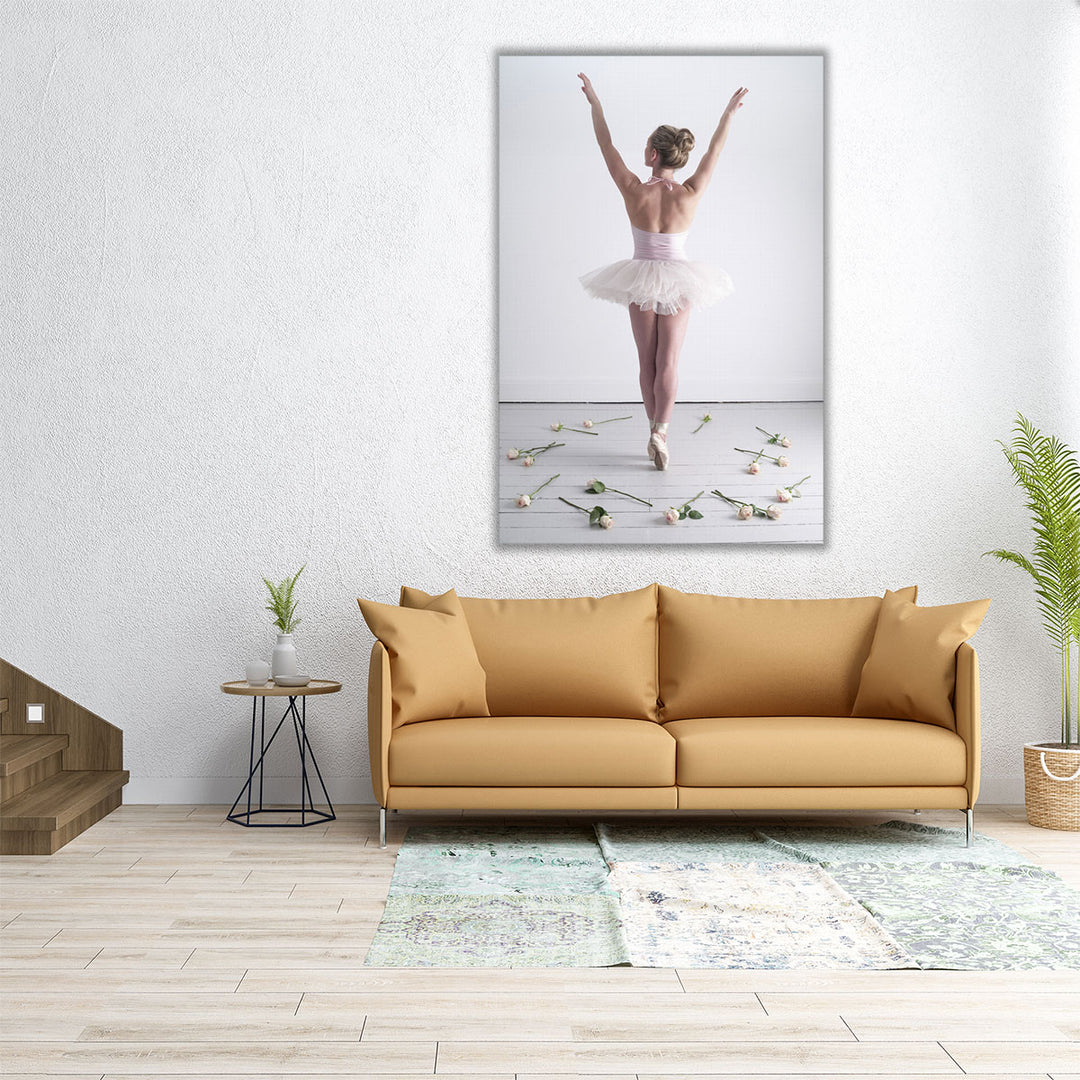 Young Ballerina Dancing with Roses on the Floor - Canvas Print Wall Art