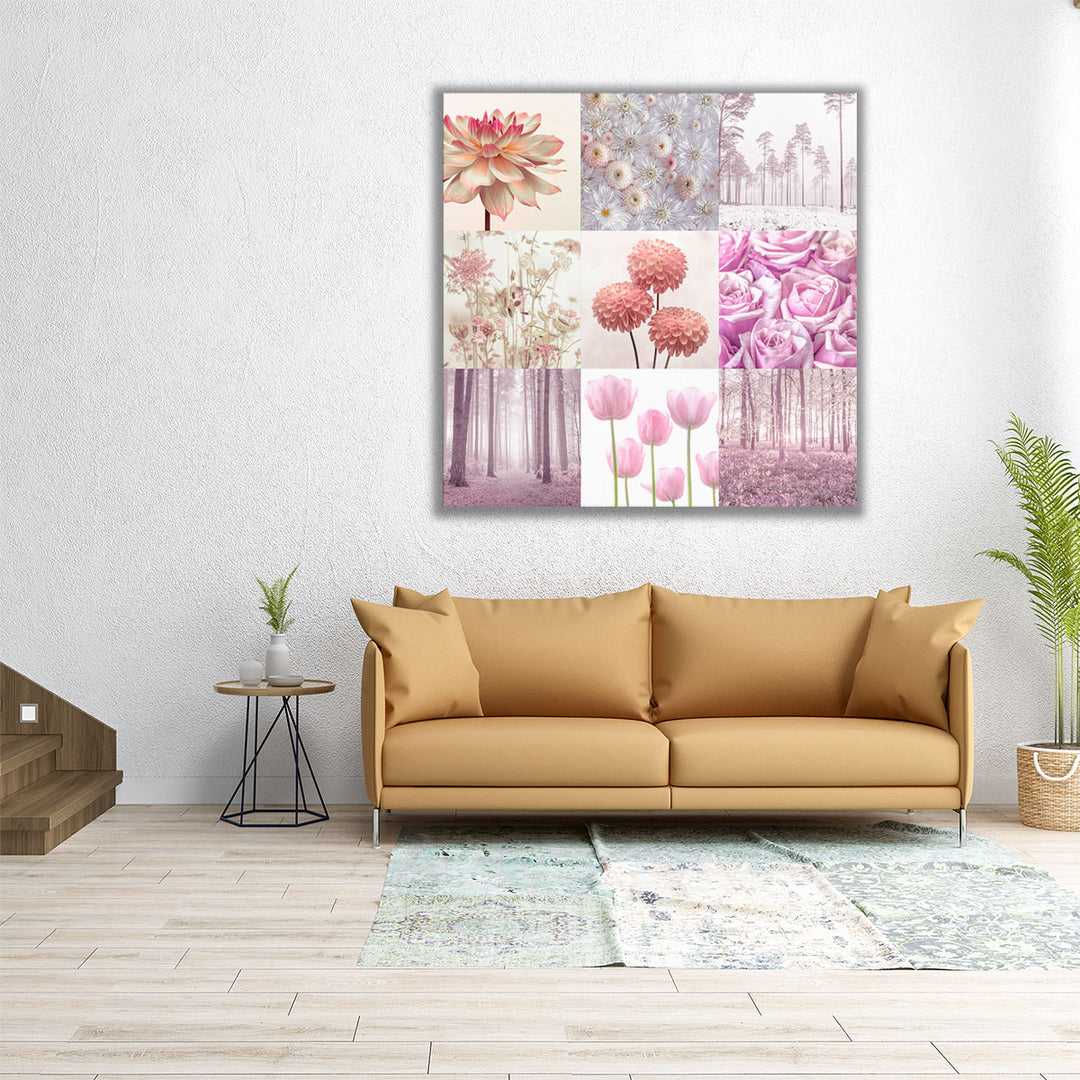 Pink Flora Collage - Canvas Print Wall Art