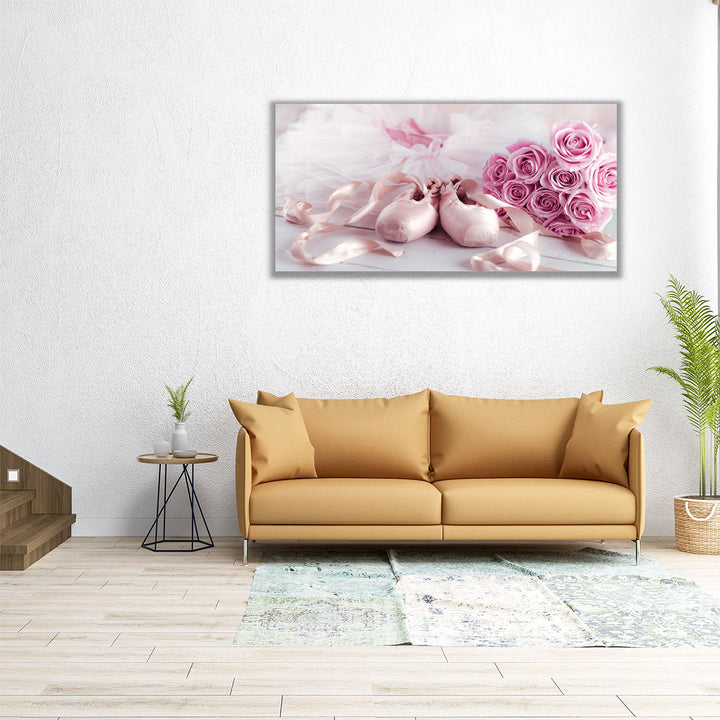 Ballet Shoes and Elegant Ballet Skirt with Bunch of Roses 2 - Canvas Print Wall Art