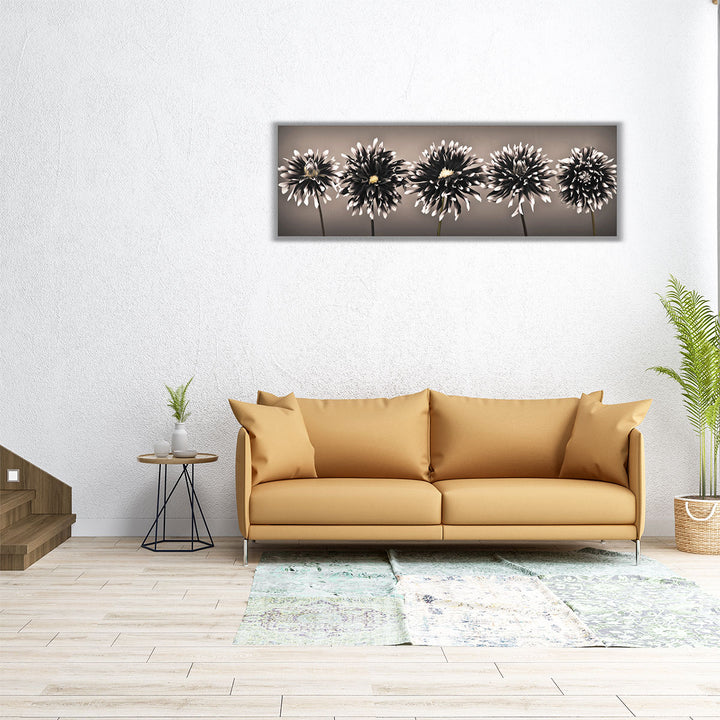 Five Dahlias in a row Black and White - Canvas Print Wall Art