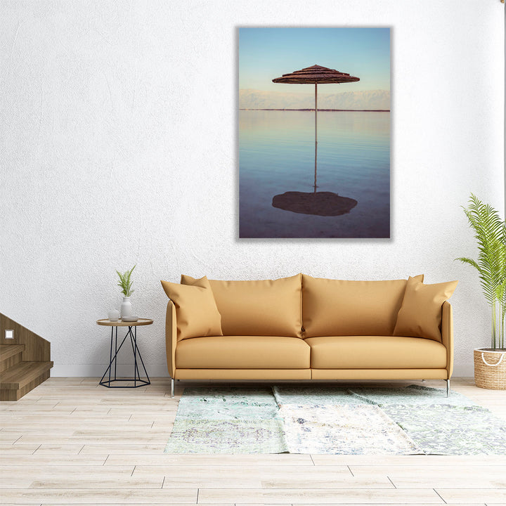 Parasol On The Beach Of Dead Sea, Israel - Canvas Print Wall Art