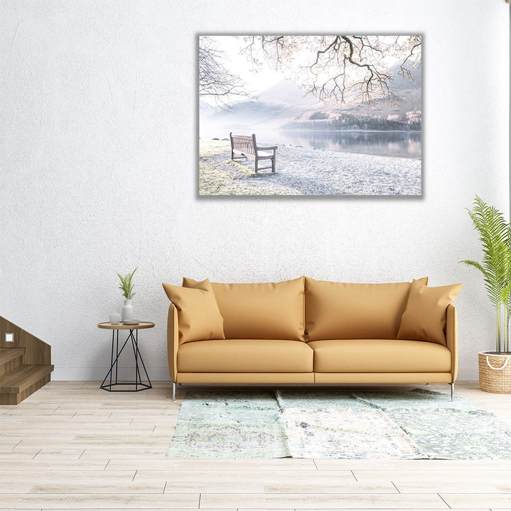 Bench And Still Lake Buttermere - Canvas Print Wall Art