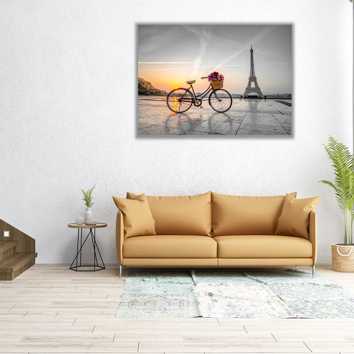 Bicycle With A Basket of Flowers, Eiffel Tower 1 - Canvas Print Wall Art