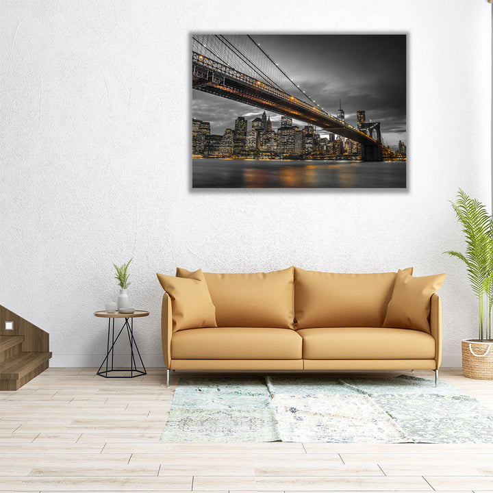 Brooklyn Bridge And Lower Manhattan Skyline At Dusk - Canvas Print Wall Art