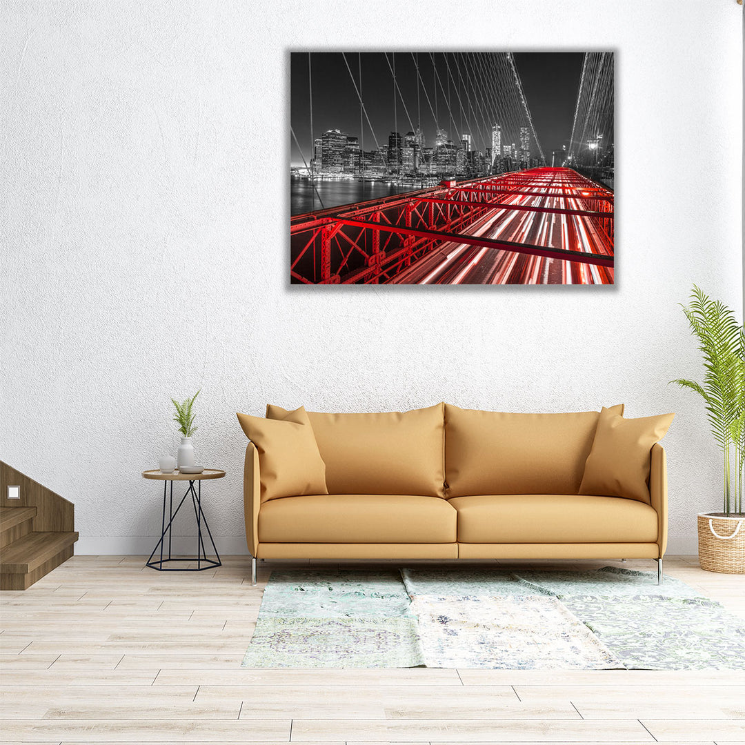 Brooklyn Bridge And Lower Manhattan Skyline At Dusk - Canvas Print Wall Art