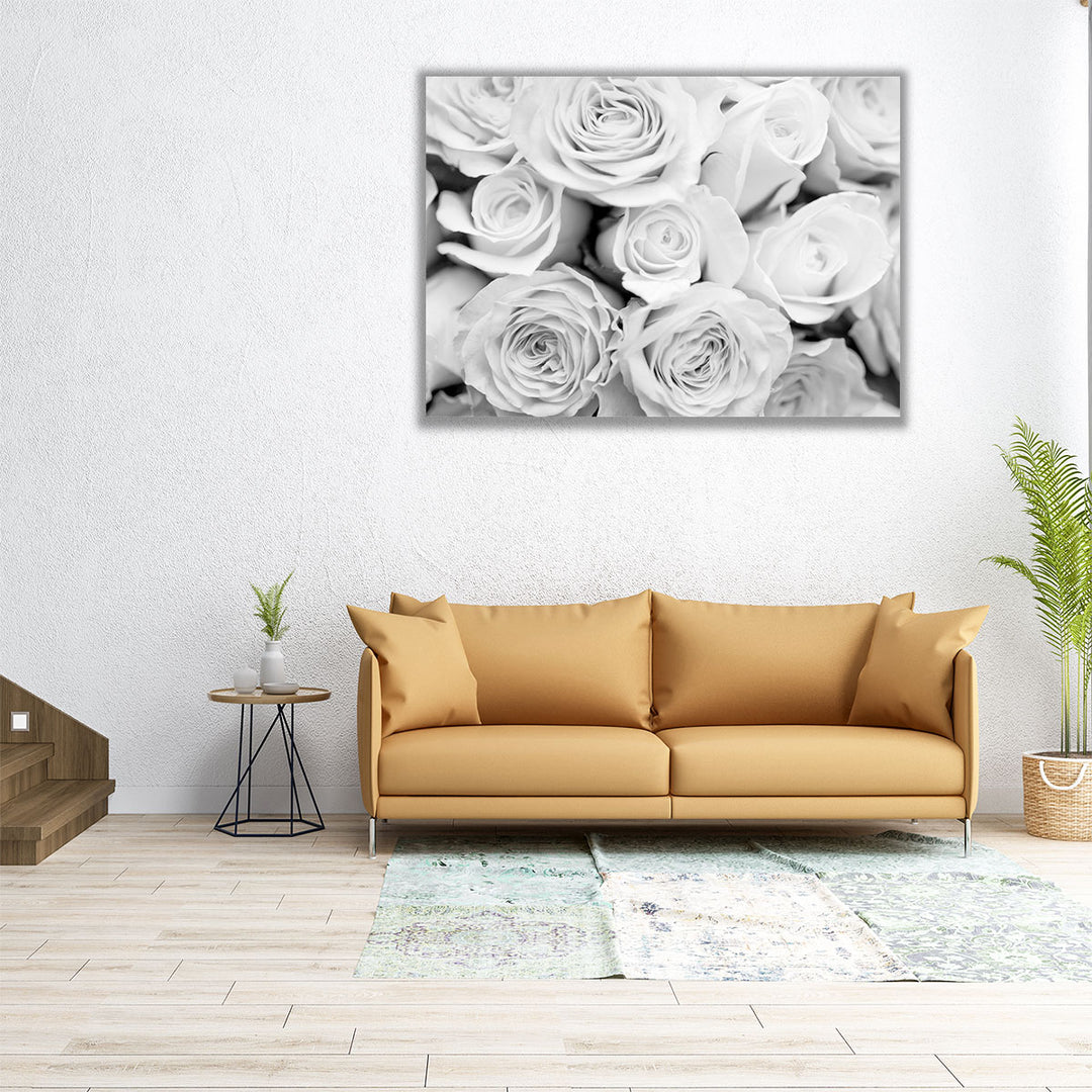 Close-up Of Bunch Of Roses Black And White - Canvas Print Wall Art
