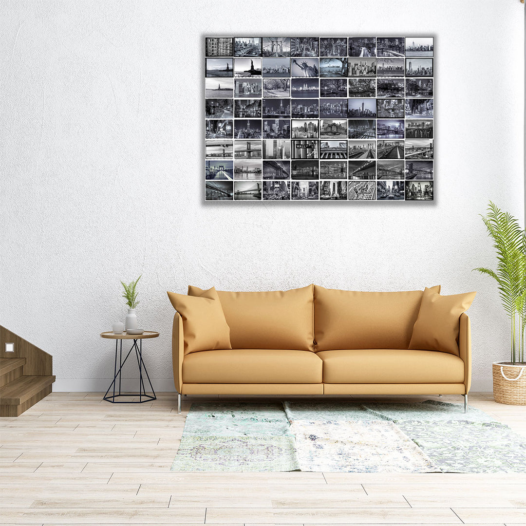 Collage of Famous Places In New York City Black And White - Canvas Print Wall Art