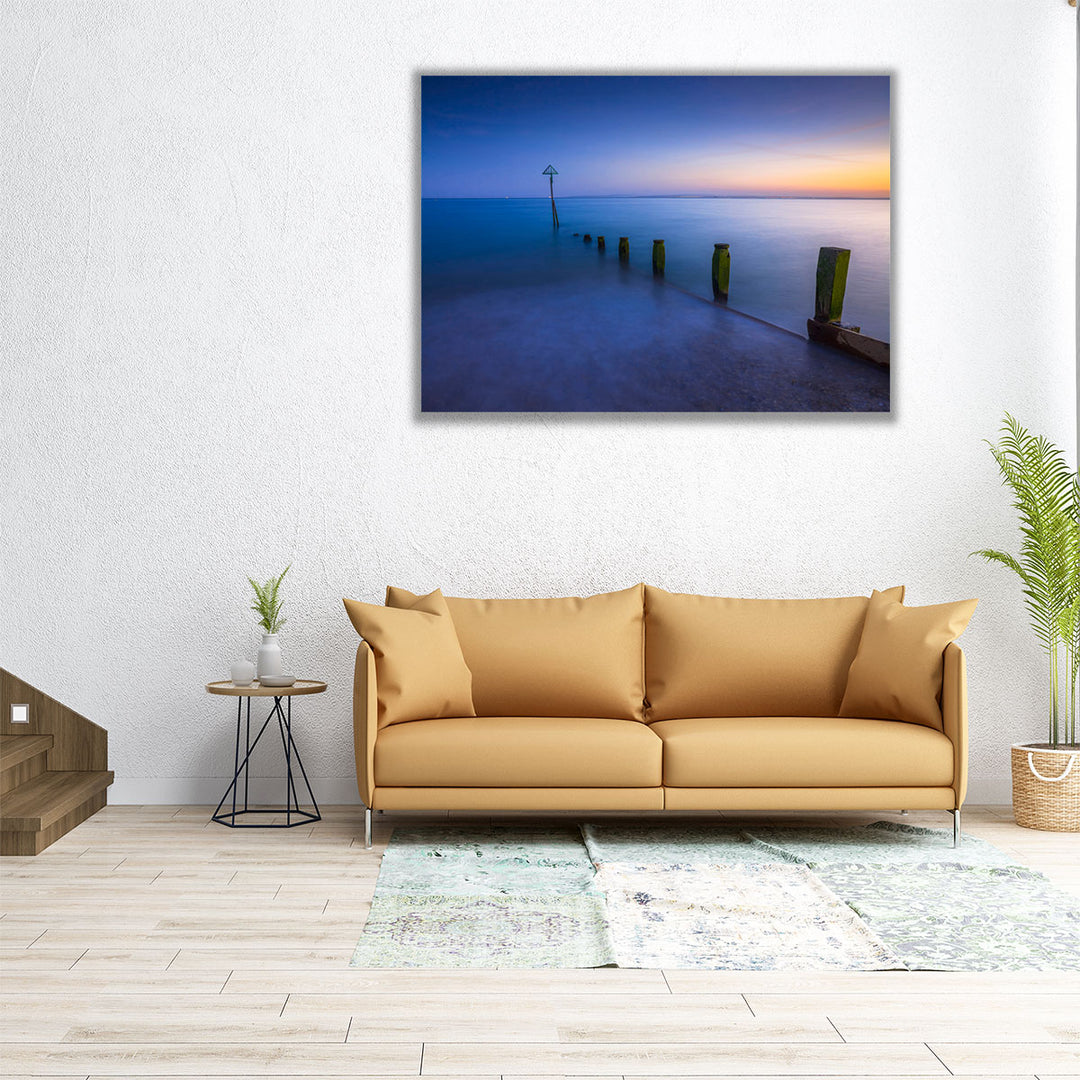 Groynes At Dusk, Hayling Island, UK - Canvas Print Wall Art