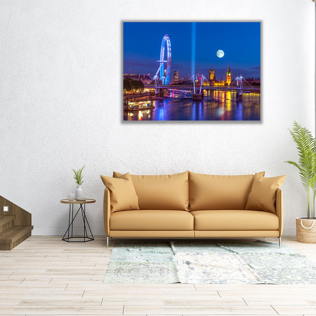 London Eye, Golden Jubilee Bridge And Westminster, London 1 - Canvas Print Wall Art