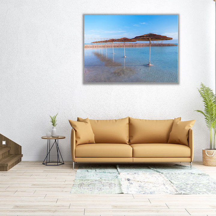 Parasol On Dead Sea, Israel - Canvas Print Wall Art