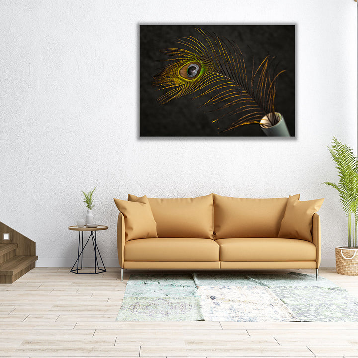 Peacock Feather In A Vase - Canvas Print Wall Art