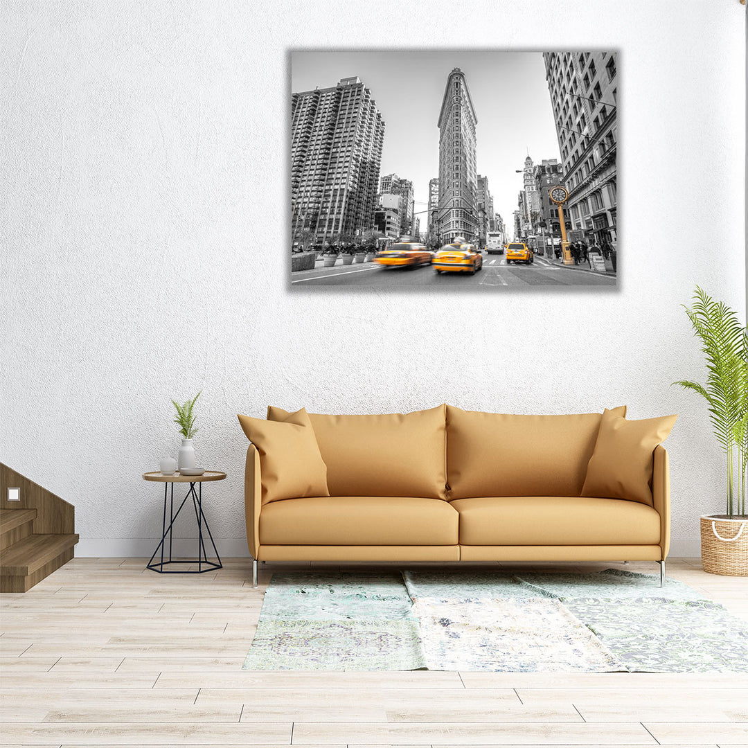 Yellow Taxis, Flatiron Building, Manhattan, New York - Canvas Print Wall Art