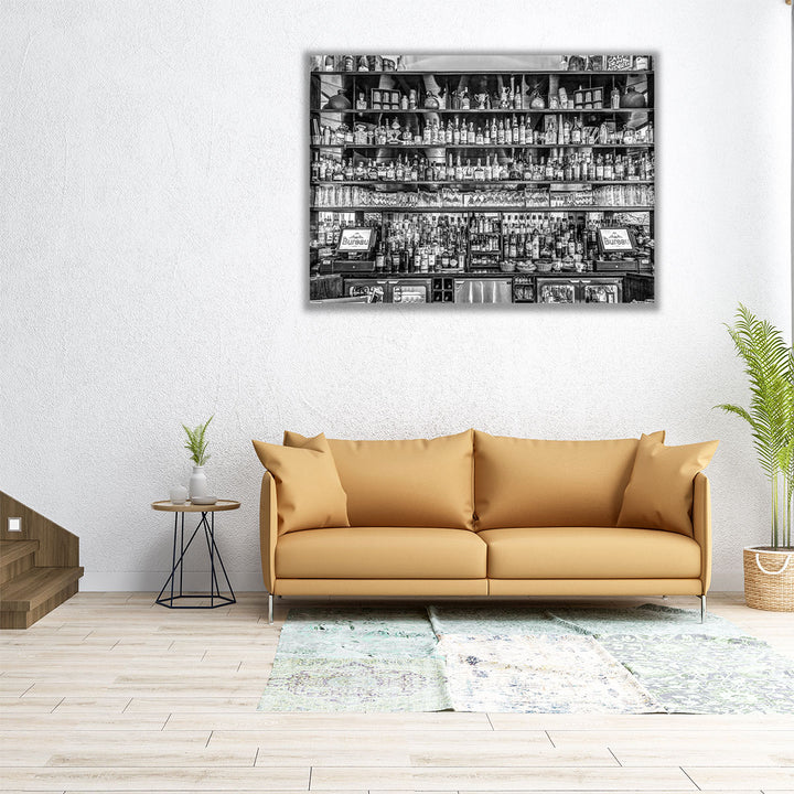 Interior of a Bar in Birmingham, UK Black and White - Canvas Print Wall Art