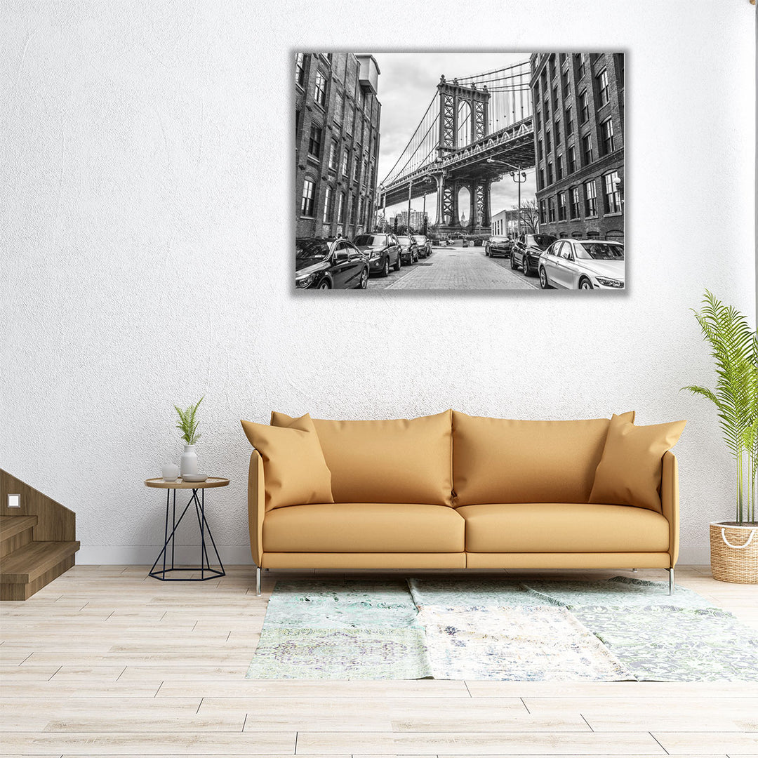 Manhattan Bridge from a Street, New York - Canvas Print Wall Art