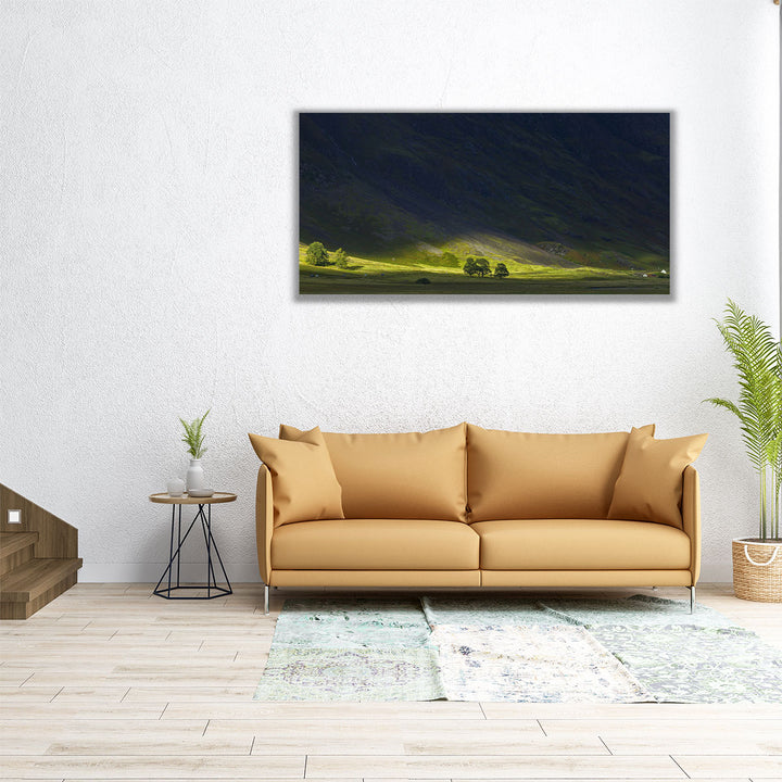60x30 valley canvas with lush green scenery
