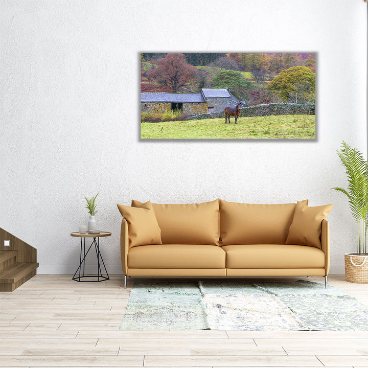 60x30 canvas with horse and green landscape
