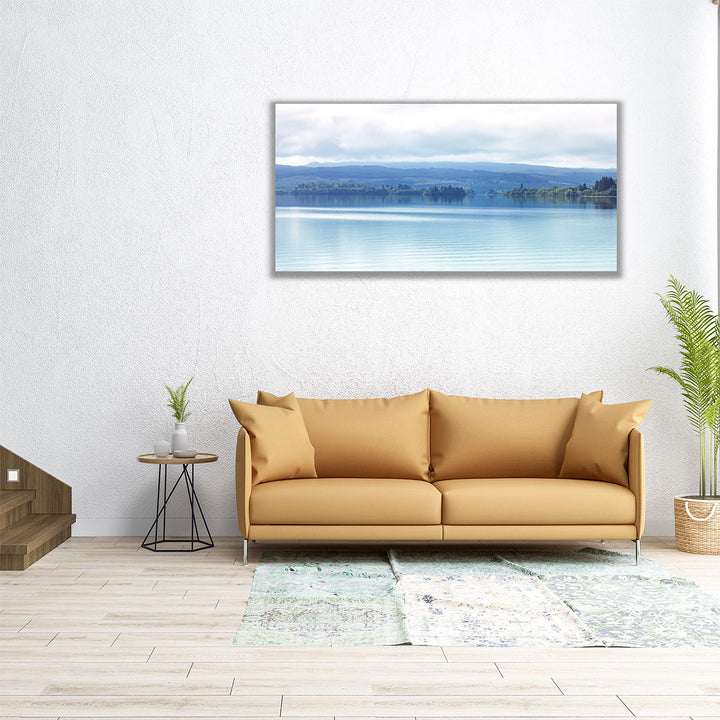 60x30 panoramic lake and hillside photograph