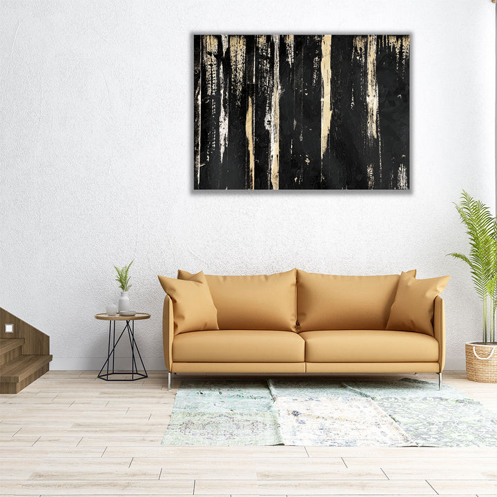 Gold Streaks Black and White - Canvas Print Wall Art