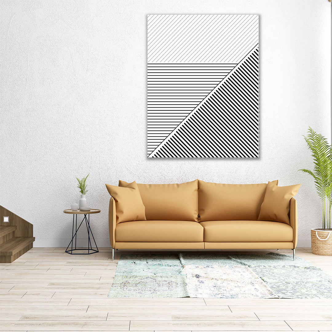 Geo Lines 2 Black and White - Canvas Print Wall Art
