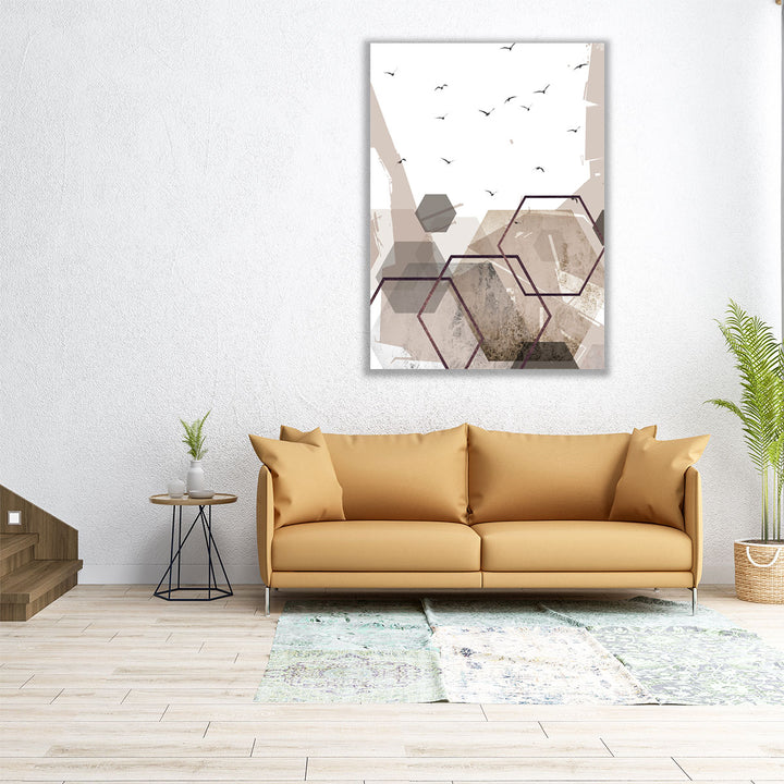 Abstract Hexagons Beige 2 - Canvas Print Wall Art