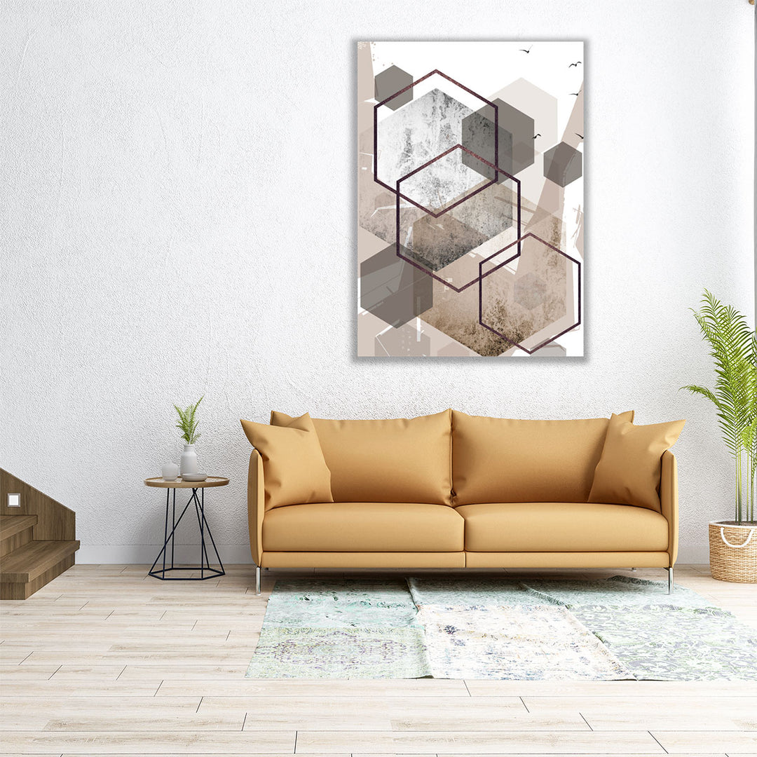 Abstract Hexagons Beige - Canvas Print Wall Art