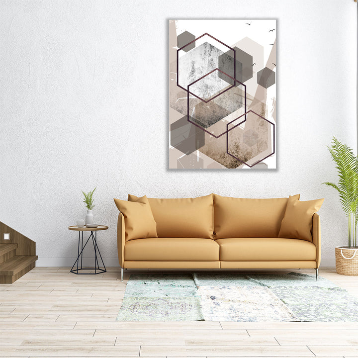 Abstract Hexagons Beige - Canvas Print Wall Art