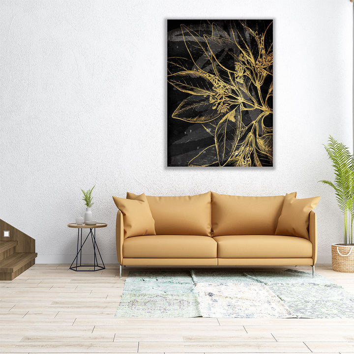 Golden Abstract Floral Mate - Canvas Print Wall Art