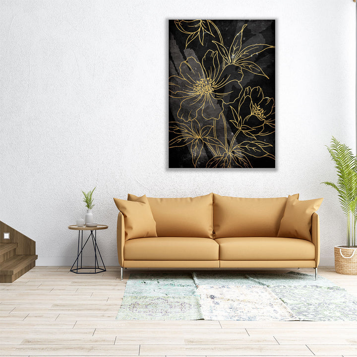 Golden Abstract Floral - Canvas Print Wall Art