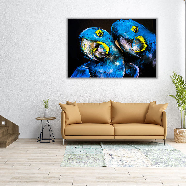 Pastel Painting of Blue Parrots - Canvas Print Wall Art