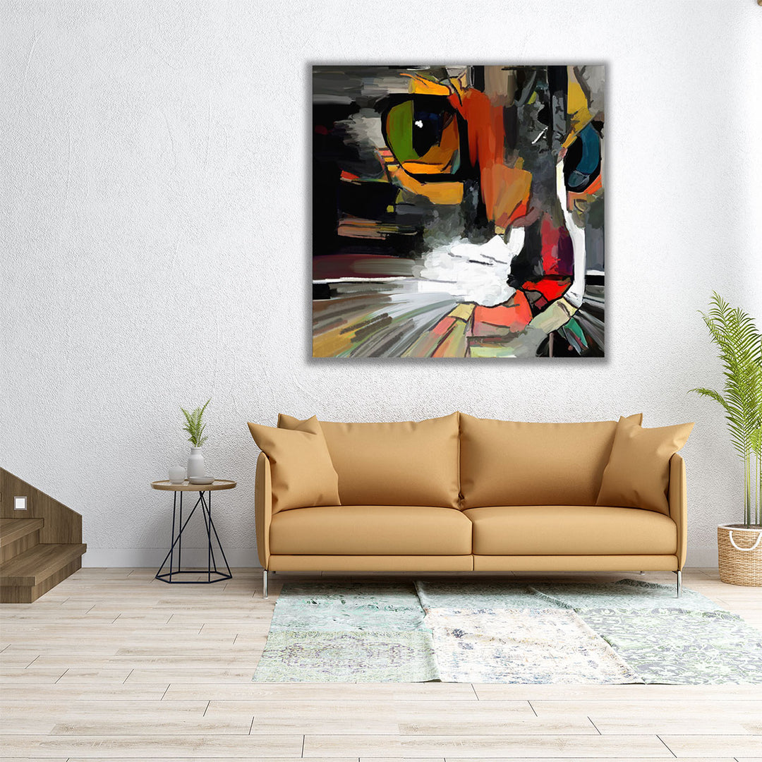 Face Of a Cat, Brushstroke Style Art - Canvas Print Wall Art