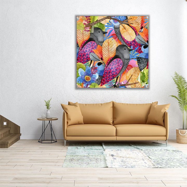 Wildflowers and Birds - Canvas Print Wall Art