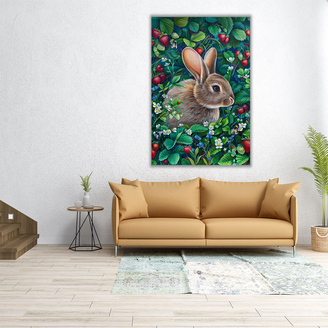 A Cute Fluffy Rabbit In Botanical Background - Canvas Print Wall Art