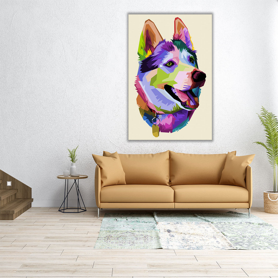 Cute Husky Dog in Pop Art Style - Canvas Print Wall Art