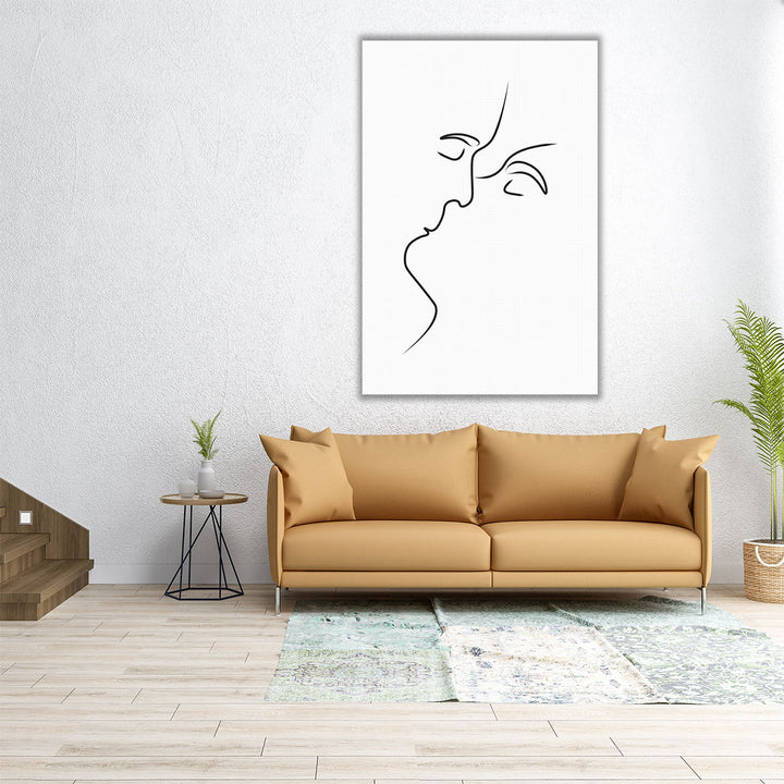 Kissing, A Line Art - Canvas Print Wall Art