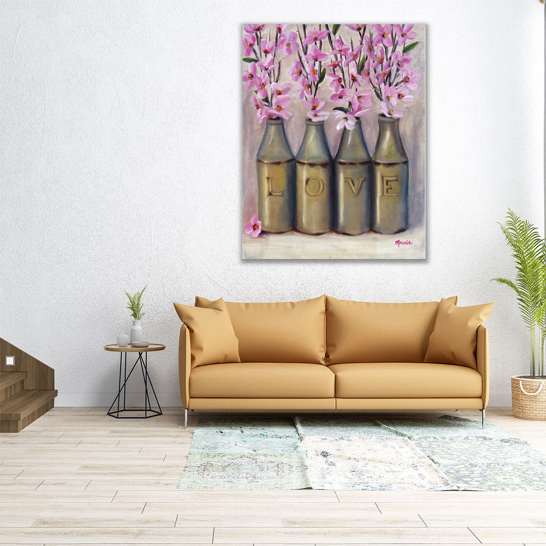 large wall art – pink and neutral botanical design